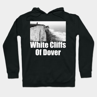 White Cliffs of Dover Black and White Photography Travel Landscape (white text) Hoodie